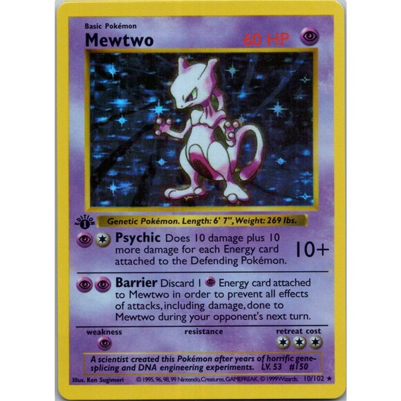 Mewtwo Base Set Shadowless 1st Edition "Reprinted" - Picture 1 of 3
